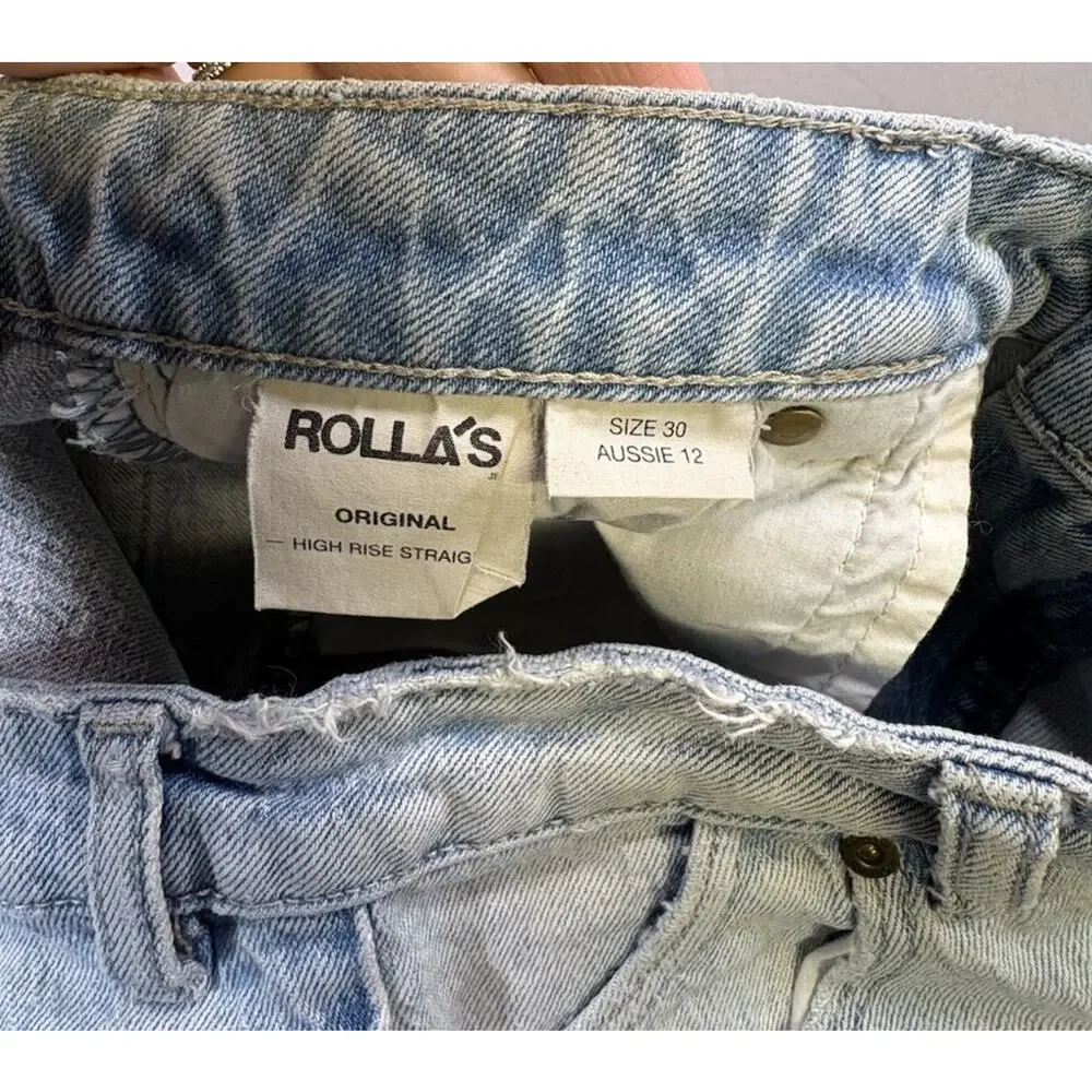 ROLLA'S High Rise Original Straight Leg Light Blue Denim Jean Size 30 Light Wash - Picture 9 of 9